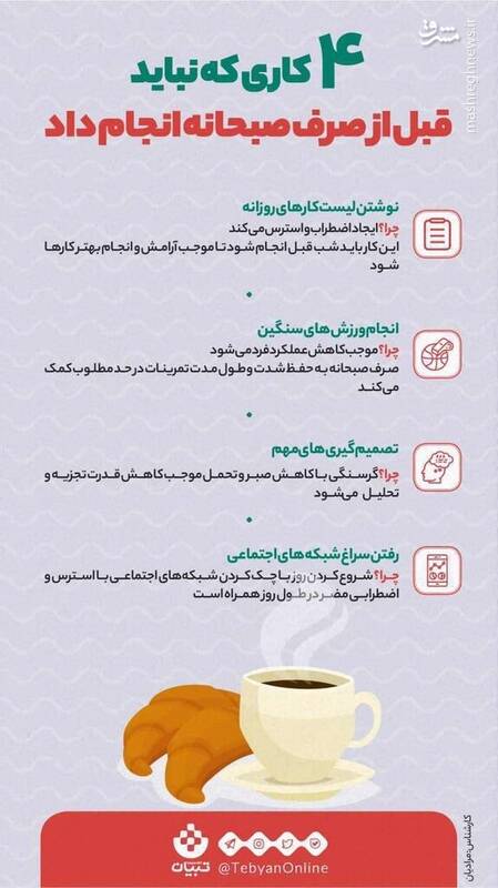 ۴ کاری که نباید قبل از صبحانه انجام داد