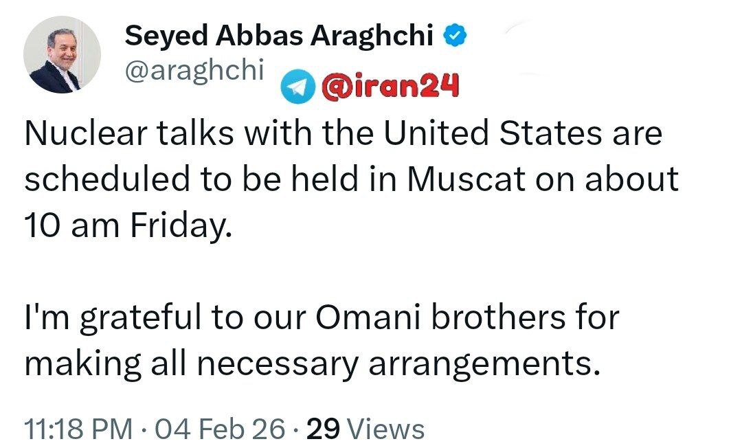 عراقچی: مذاکرات روز جمعه در مسقط برگزار می‌شود