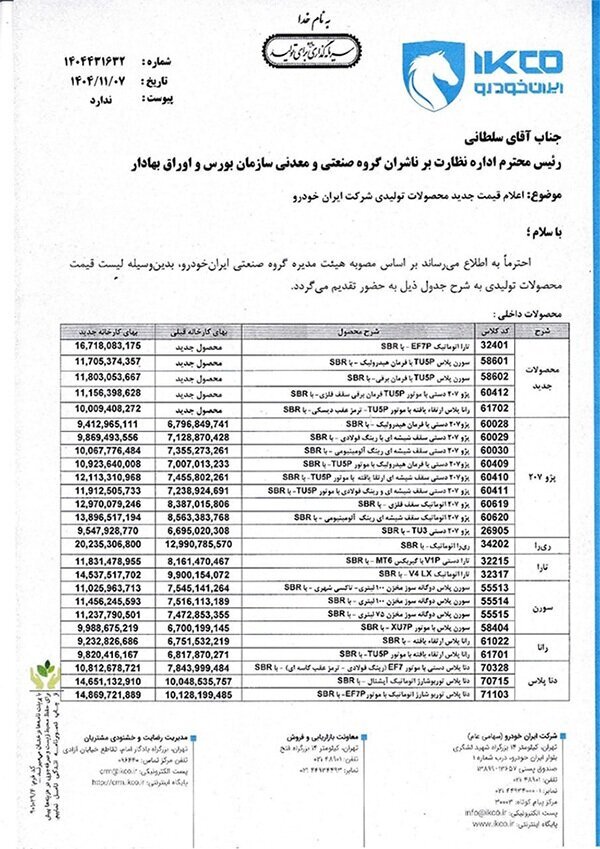 محصولات ایرانخودرو افزایش یافت + جدول قیمت محصولات ایرانخودرو افزایش یافت + جدول قیمت