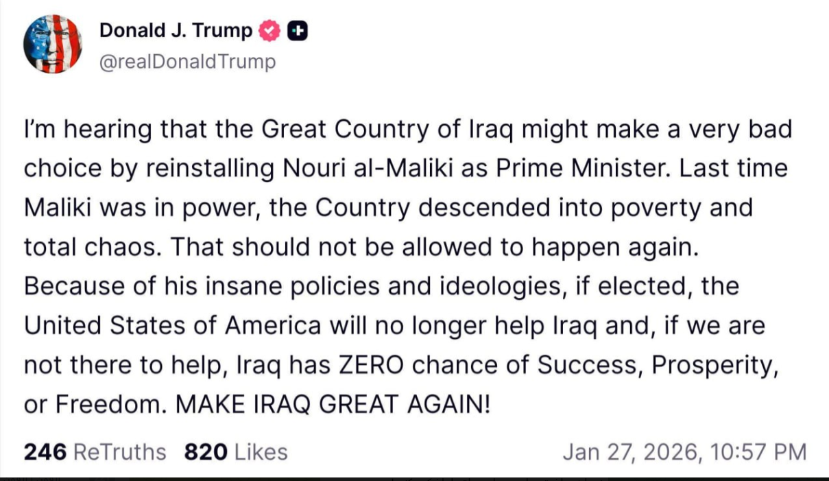 خشم ترامپ از معرفی نوری مالکی به عنوان نخست‌وزیر عراق